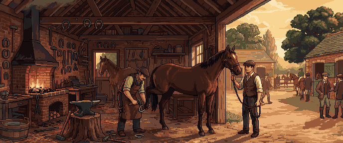 The farrier fitting a plate at the forge