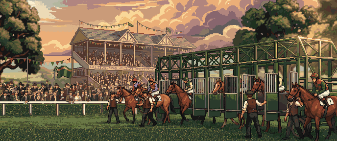 Runners being loaded into the starting stalls